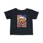 Infant T-Shirt — Patriotic Golden Retriever Puppy with American Flag Sunglasses