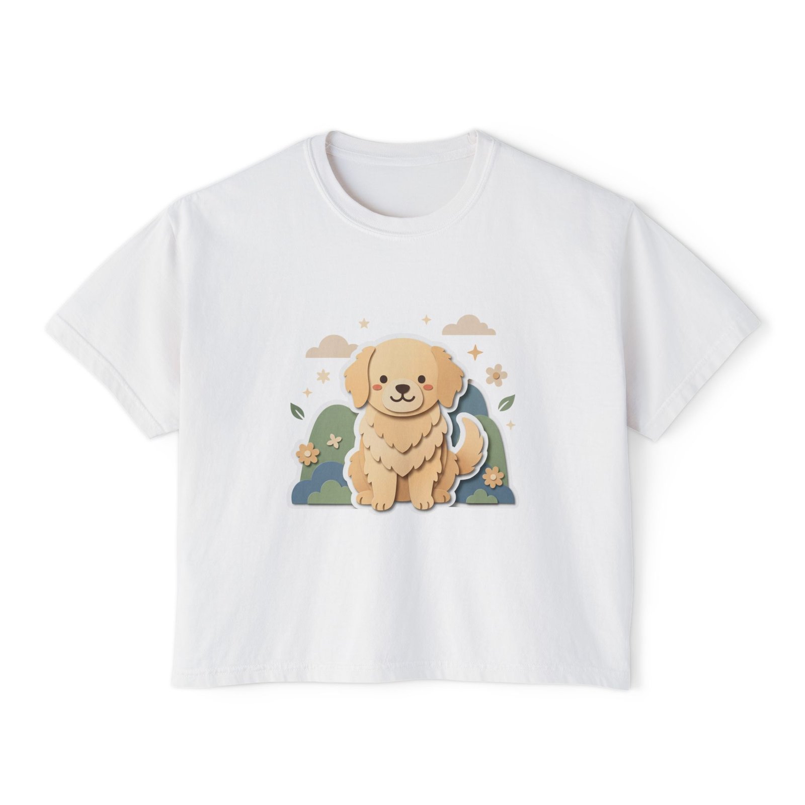 7983024072482250841_2048.jpeg Cute Golden Retriever Illustration Women's Boxy Tee - Image 1