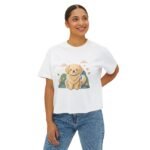 Cute Golden Retriever Illustration Women's Boxy Tee - Image 3